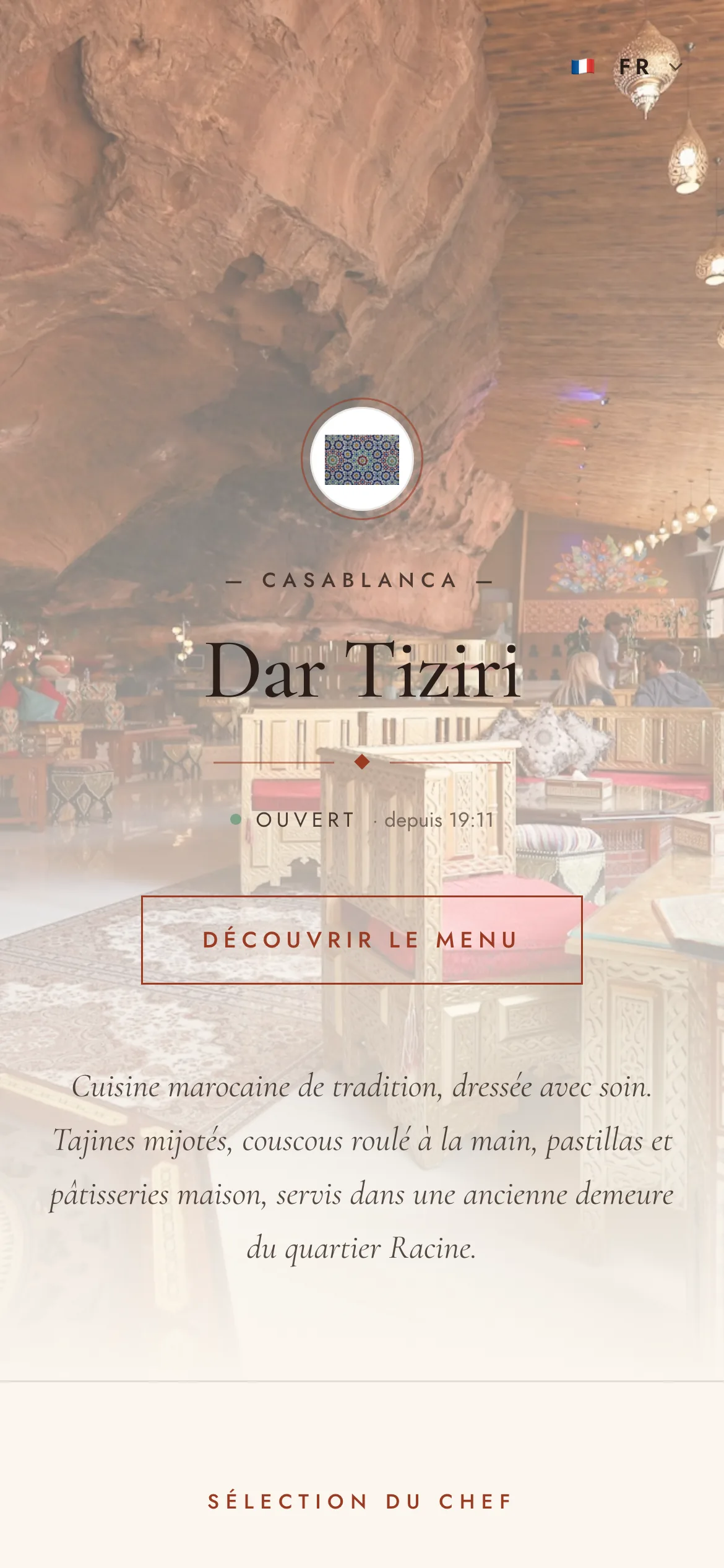 Le menu digital de Dar Tiziri sur un téléphone.